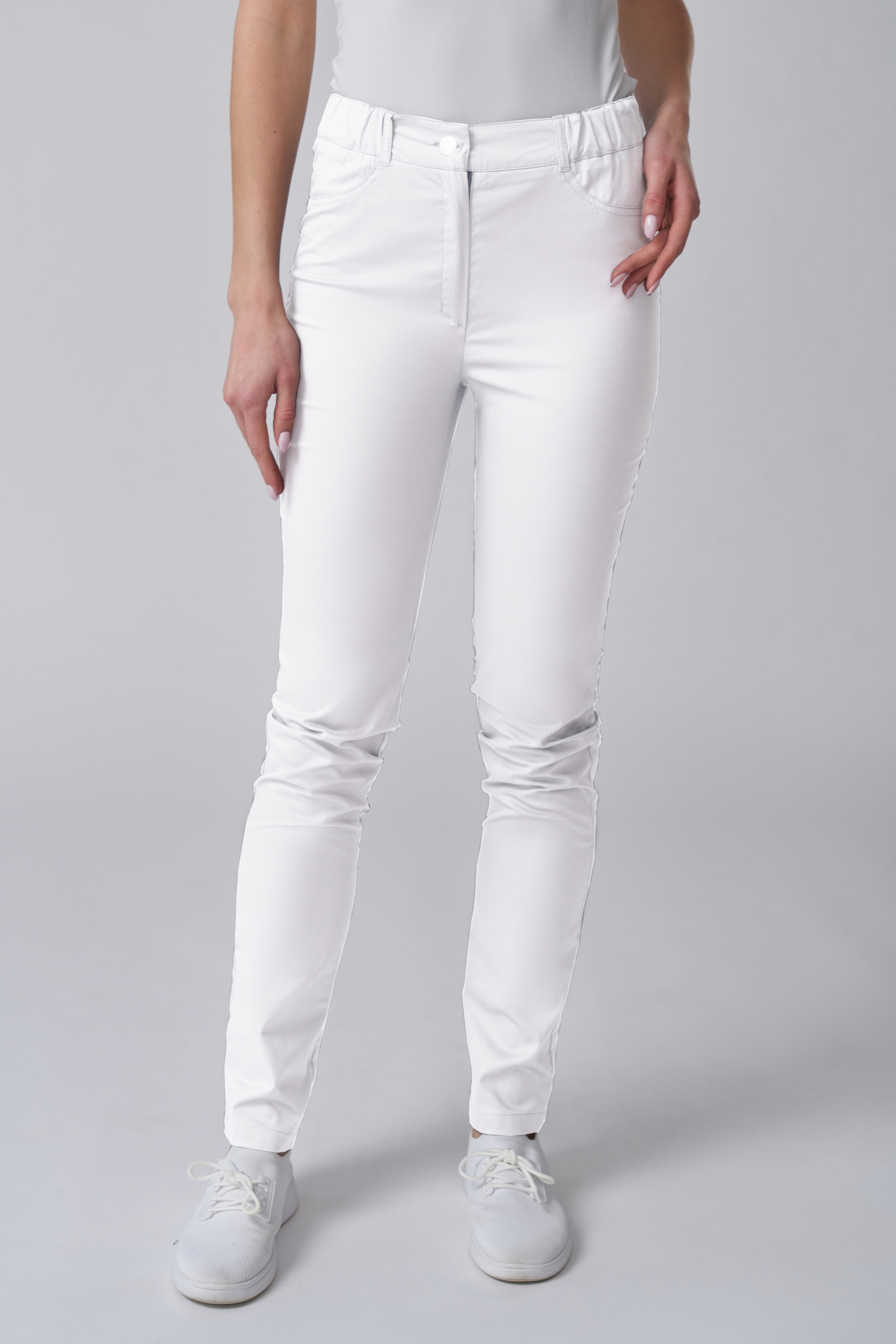 Белые брюки стрейч женские